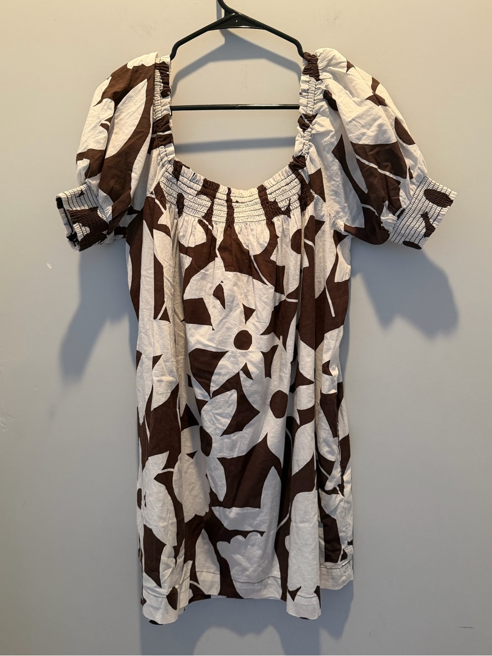Free People Mika Brown and White Floral Puff-Sleeve Mini Dress NWT - Picture 7 of 8
